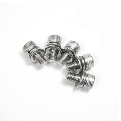304 de acero inoxidable Tres tornillos de combinación con lavadora de resorte plano y cabeza hexagonal