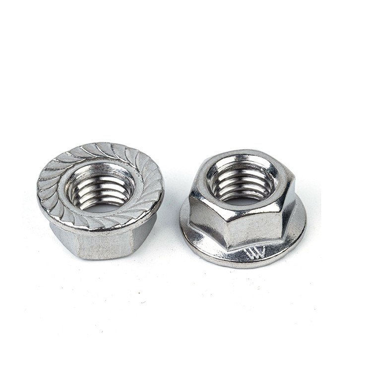 Acero inoxidable DIN6923 Hexagonal Hex Head Serrated Spin Lock Flange Nut para productos
