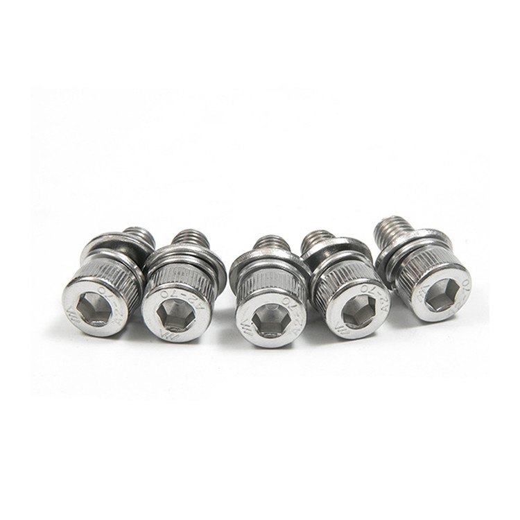 304 de acero inoxidable Hexágono interior de tres combinación de tornillo cabeza del cilindro perno Lavadora de primavera plana
